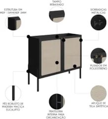 Balcão Aparador Buffet Cantinho do Café Pés Madeira Arlo A10 Nero/Pret