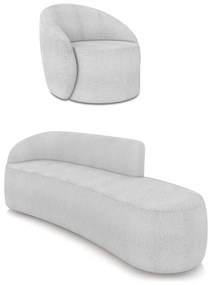 Sofá 4 Lugares Orgânico 220cm Morgan e Poltrona Lua Bouclê D03 - D'Rossi - Cinza
