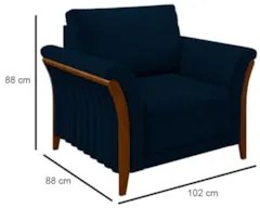 Poltrona Decorativa Sala de Estar 102cm Pés Madeira Roya Z32 Veludo Az