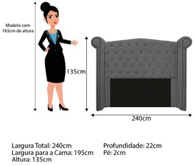 Kit Cabeceira e Calçadeira Veneza 195 cm King Size Suede Cinza - ADJ Decor