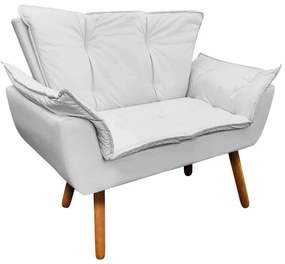 Namoradeira e 2 Poltronas Pé Palito Castanho Opala Corino D03 - D'Rossi - Branco