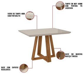 Mesa de Jantar Brenda 160x90 Cm Off White Com Base de Madeira Ipê N01 - D'Rossi
