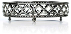 Bandeja Decorativa Redonda m Em Metal Prata Com Espelho 5x20 Cm - D'Rossi