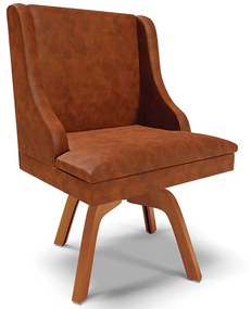 Cadeira Decorativa Sala de Jantar Base Giratória de Madeira Firenze PU Nozes/Natural G19 - Gran Belo