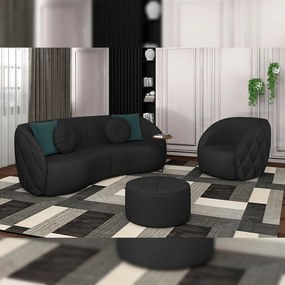 Puff Decorativo Sala De Estar Round PU Preto G45 - Gran Belo