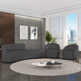 Sofá 4 Lugares Orgânico 220cm Morgan e 2 Poltronas Lua Bouclê Grafite D03 - D'Rossi