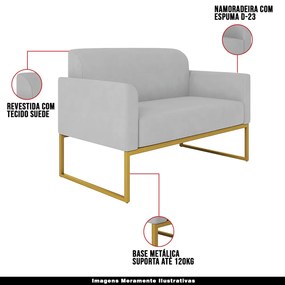 Poltrona Namoradeira Decorativa Isabella Base Industrial Suede Cinza/Dourado G19 - Gran Belo