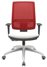 Cadeira Office Brizza Tela Vermelha Assento Vinil Branco RelaxPlax Base Aluminio 120cm - 63828 Sun House