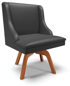 Kit 02 Cadeiras de Jantar Liz Corino Preto Base Giratória de Madeira Mm35 D03 - D'Rossi