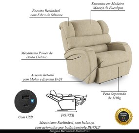 Poltrona do Papai Sala de Cinema Reclinável Kylie Power Touch USB Linho Bege G23