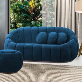 Sofá 2 Lugares com Poltrona Giratória Orgânica Cloud Bouclê E03 - D'Rossi - Azul Marinho