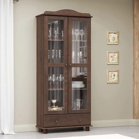 Cristaleira Madeira Maciça Vidro Liso 2 Portas Garnet Café G74 - Gran Belo