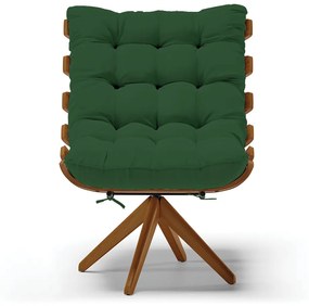 Poltrona Giratória Costela Veludo Verde Base de Madeira MA30 M11 - D'Rossi