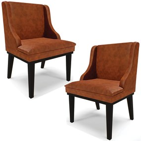 Kit 2 Poltronas Decorativas Base Fixa de Madeira Firenze PU Nozes/Preto G19 - Gran Belo