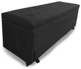 Calçadeira Baú com Sapateira Solteiro 90cm Paris Suede Preto - Sheep Estofados - Preto
