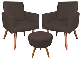 KIT 02 POLTRONAS COM 01 PUFF LARISSA SUE - Marrom