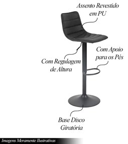 Banqueta Decorativa Travis PU com Regulagem de Altura Base Disco c/Apoio Para os Pés Preto G56 - Gran Belo