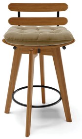 Kit 02 Banquetas Giratória Costela Suede Marrom Rato Base Madeira MA70 - D'Rossi