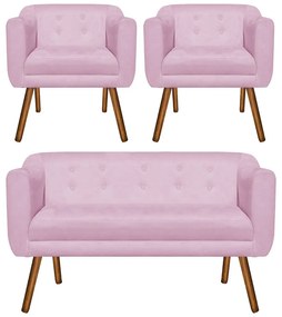 KIT 01 NAMORADEIRA E 02 POLTRONAS JULIA  - Rosa Bebê