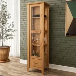 Cristaleira de Madeira 1 Porta de Vidro Hazel Carvalho Z25  - Mpozenat