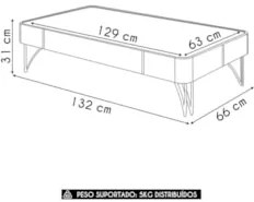 Mesa de Centro Para Sala Pés de Aço Cadenza Off/Champanhe - HB Móveis