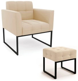 Poltrona Sala e Puff Decorativo Industrial Elisa Suede D03 - D'Rossi - Bege