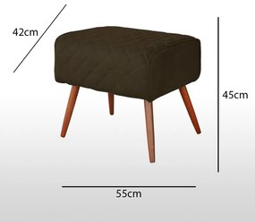Puff Veludo Matelassê Pés Palito Madeira Eucalipto Marrom