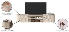 Rack TV 75 Pol 183cm Bancada Suspenso Ripado Aurenzo M20 - D'Rossi - Calacata e Off White