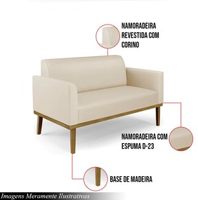 Poltrona Namoradeira Decorativa Isabella Pés Fixo em Madeira Castanho PU Bege G19 - Gran Belo