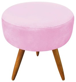 Puff Larissa Suede Rosa Bebê Pés Palito de Madeira- D'Rossi