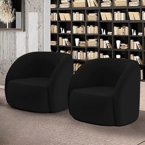 Kit 2 Poltronas Decorativas Sala de Estar Clarke Veludo Preto G45 - Gran Belo