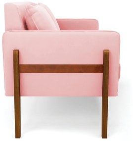 Sofá Namoradeira Lana Suede Base de Madeira - D'Rossi - Rosa Bebê