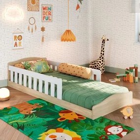 Cama de Chão Montessoriana Solteiro Encanto Carvalho com Branco Completa Móveis