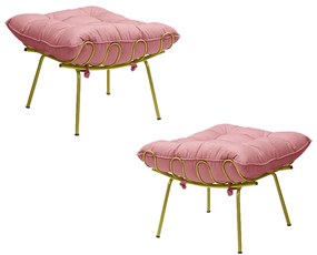 Kit 2 Puff Decorativo Sala de Estar Abel Pés Dourado Suede Rosa G41 - Gran Belo