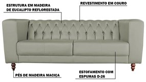 Sofá 3 Lugares Ravena 200cm Couro Verde G58 - Gran Belo