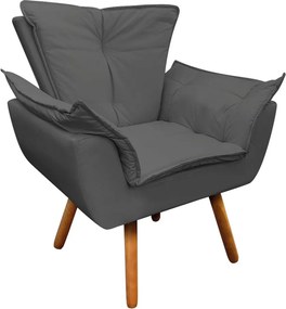 02 Poltronas e 02 Puffs Pé Palito de Madeira Opala Corino D03 - D'Rossi - Grafite