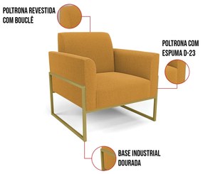Poltrona Sala Estar Industrial Alta Dourado Marisa Bouclê D03 - D'Rossi - Mostarda
