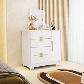 Cômoda Sapateira Flex Vollard 4 Gavetas 1 Espelho 1 Porta e Prateleira Branco/Terracota G98 - Gran Beloo