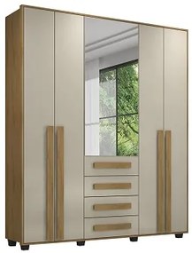 Guarda-Roupa Casal Com Espelho 5 Portas 3 Gavetas Las Vegas III Cinamomo/Off White – RV Móveis