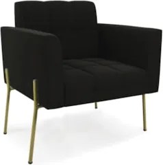 Poltrona Para Sala Pé Metal Dourado Kit 2 Ana Suede Preto - Ibiza