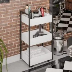 Carrinho Auxiliar para Salão de Beleza Industrial Liss Z34 Branco/Pret