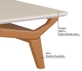 Mesa de Centro Decorativa Sala de Estar 140cm Tampo de Vidro Monet Off White/Champagne G60 - Gran Belo