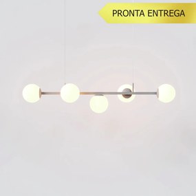 Pendente Jabuticaba Linear Small Retângular 26X20X98Cm Alumínio E Glob... (CINZA, FOSCO)