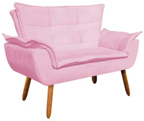 Sofá 2 Lugares Namoradeira Pé Palito Castanho Opala Suede D03 - D'Rossi - Rosa Bebê