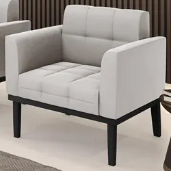 Poltrona Decorativa Base Madeira Preto Ana Veludo Cinza - Ibiza