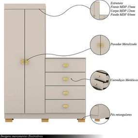 Cômoda Roupeiro Allure 4 Gavetas 2 Portas com Prateleiras Fendi G98 - Gran Belo