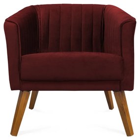 Poltrona Decorativa Dalia Pés de Madeira Suede Bordô - Sheep Estofados - Vermelho escuro