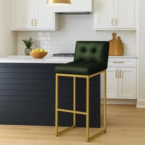 Banqueta Cozinha Alta com Encosto Industrial Dourado Lirina PU C05 - D'Rossi - Verde