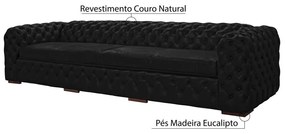 Sofá 3 Lugares Astúria 240cm Couro Preto Fosco G58 - Gran Belo