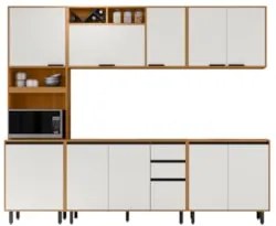 Armário de Cozinha CP04 260cm Nala Freijó UV/Off Acetinado Z44 - Mpoze